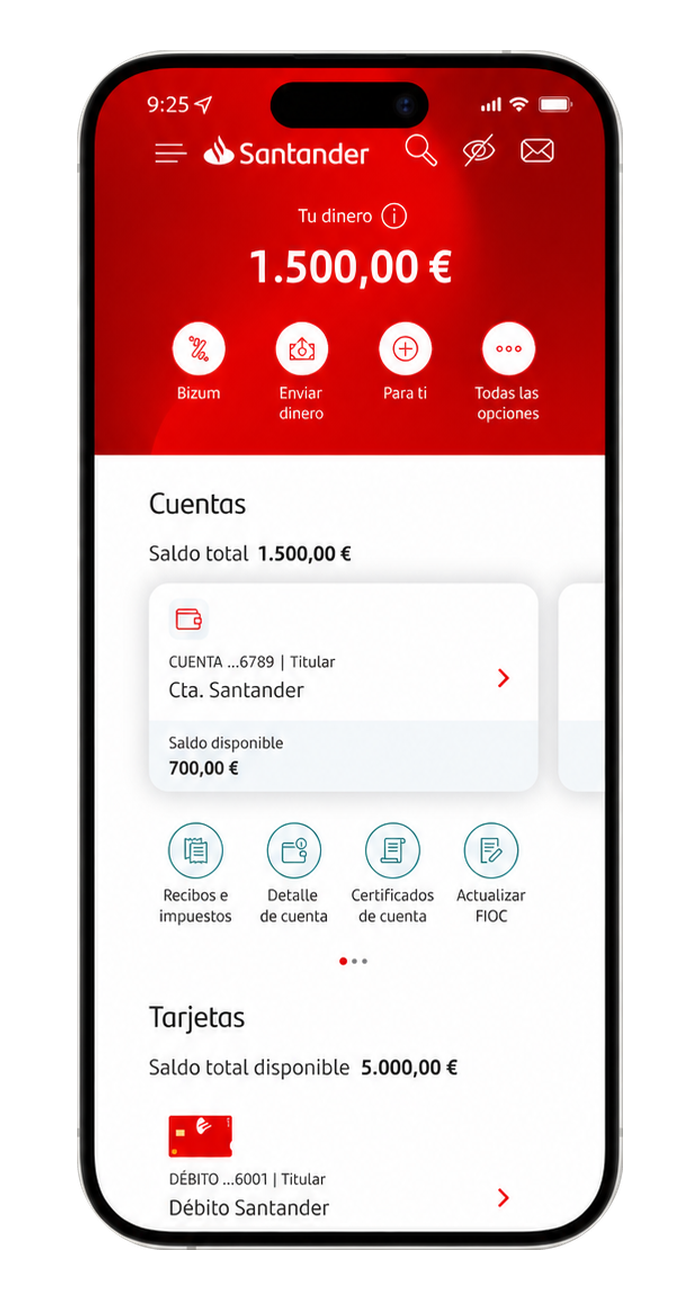 App Santander presentada en un iPhone 17 Pro